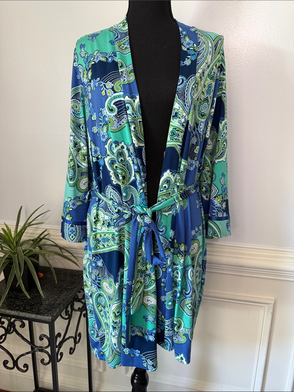 NWOT ND Intimates Blue Green Paisley 3 Piece Tank Top Pants Robe Set XL - Picture 4 of 6
